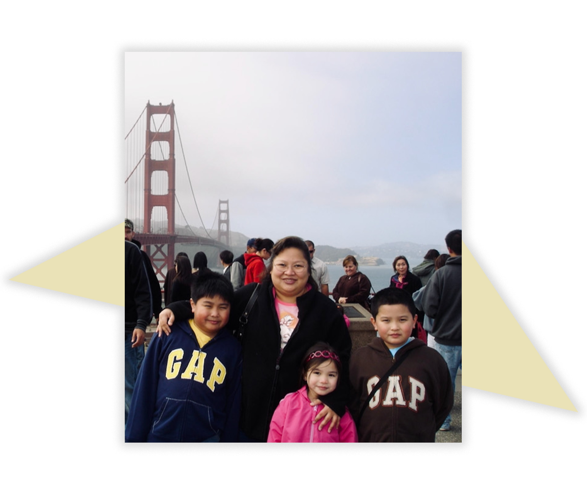 Keith and his family visiting 
                the Golden Gate Bridge in San Francisco for the first time since immigrating to the United States.